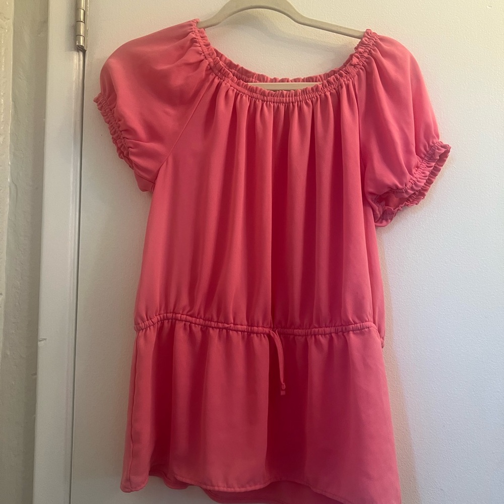LOFT Coral Blouse with Ruffle Sleeves